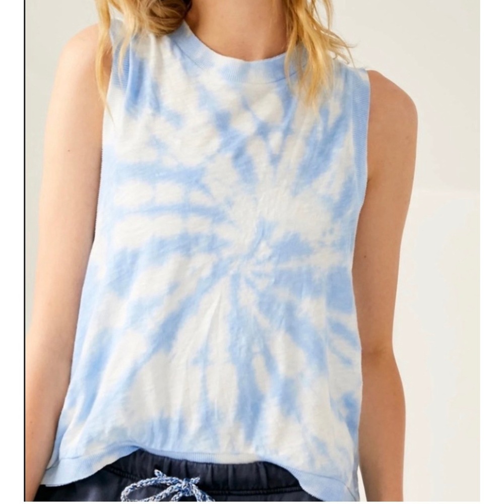 Free People Movement Tie Dye Muscle Tank Top Blue White Ribbed Hem Small Gym
